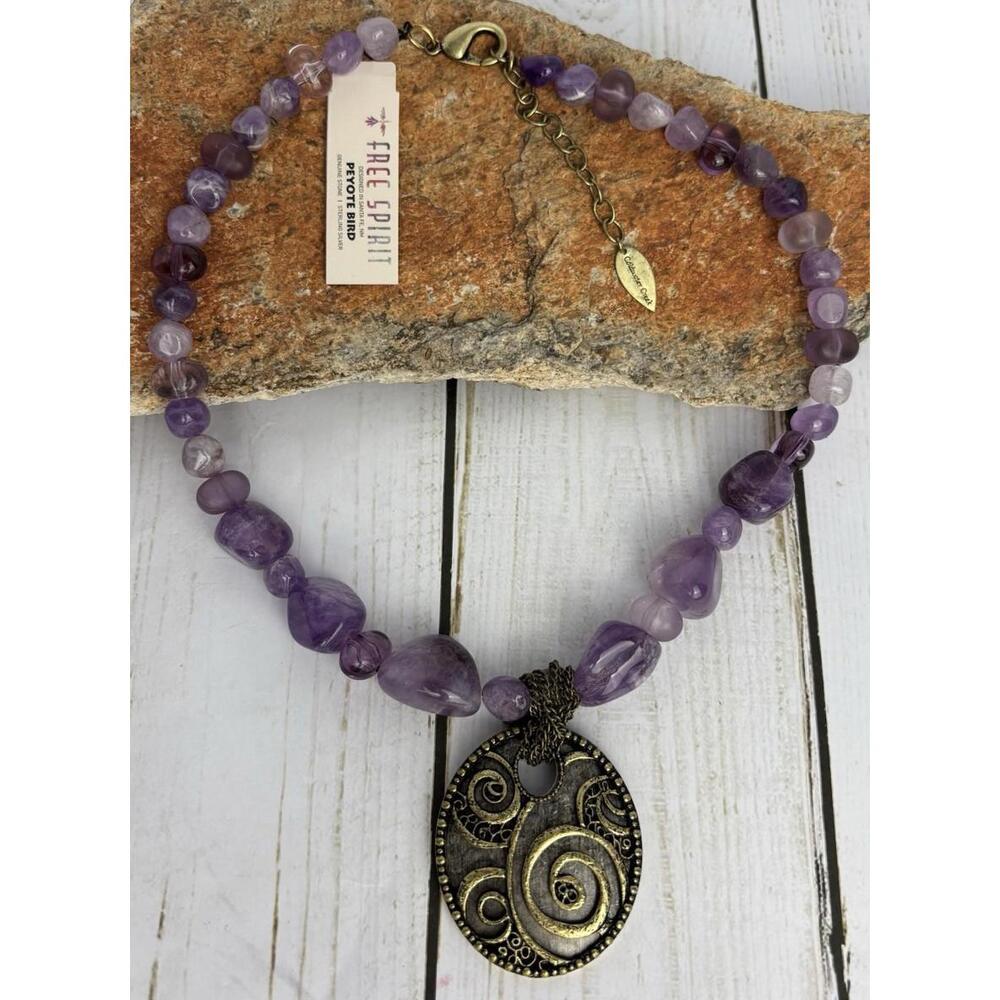 Peyote Bird Free Spirit Coldwater Creek Amethyst‎ Sterling Pendant Necklace J181